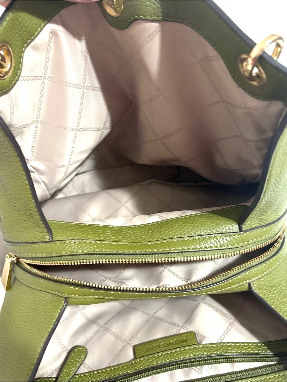 Michael Kors Olive Green Pebbled Leather Hobo Shoulder Bag